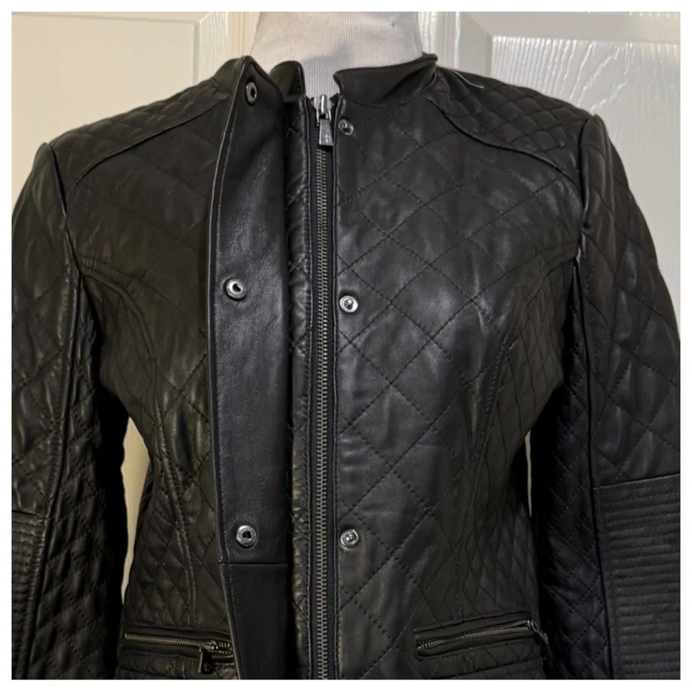 Isaac Mizrahi Live! Zip Front Quilted Leather Jacket with Pockets